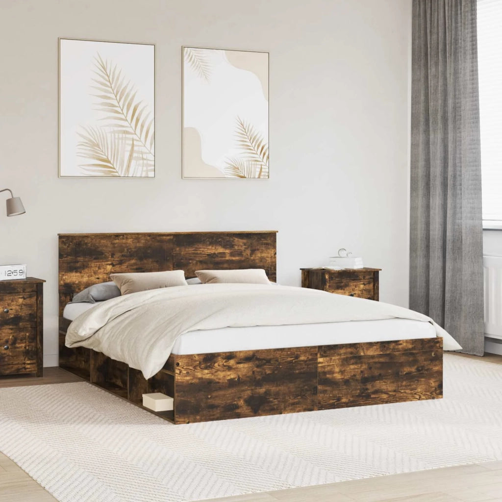 Struttura del letto Rovere fumé 160 x 200 cm Pino massello