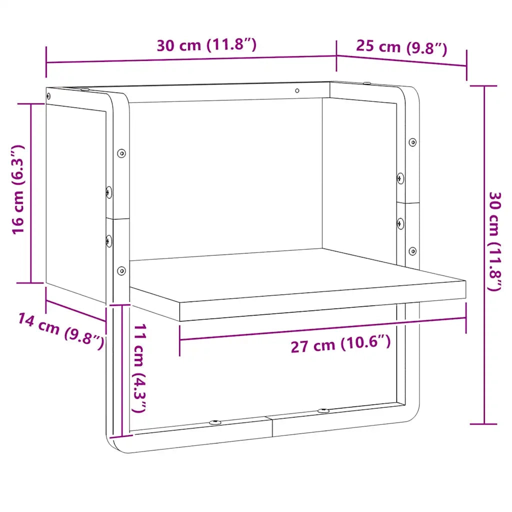 Mensola a Parete con Asta Rovere Fumo 30x25x30 cm 836280