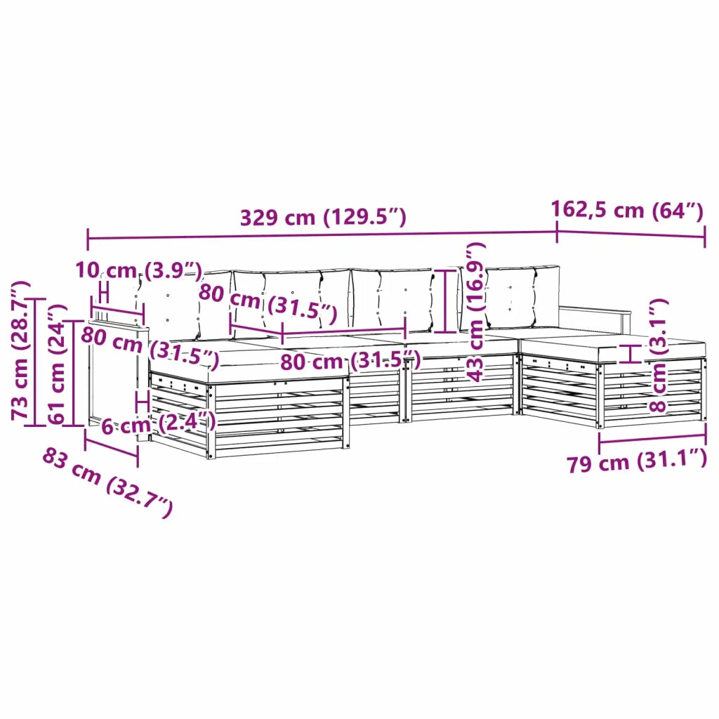 Set di divani da esterno 6 pz Legno di Acacia Massello 3383683