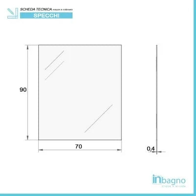Specchio bagno 70x90 cm a filo lucido con installazione reversibile