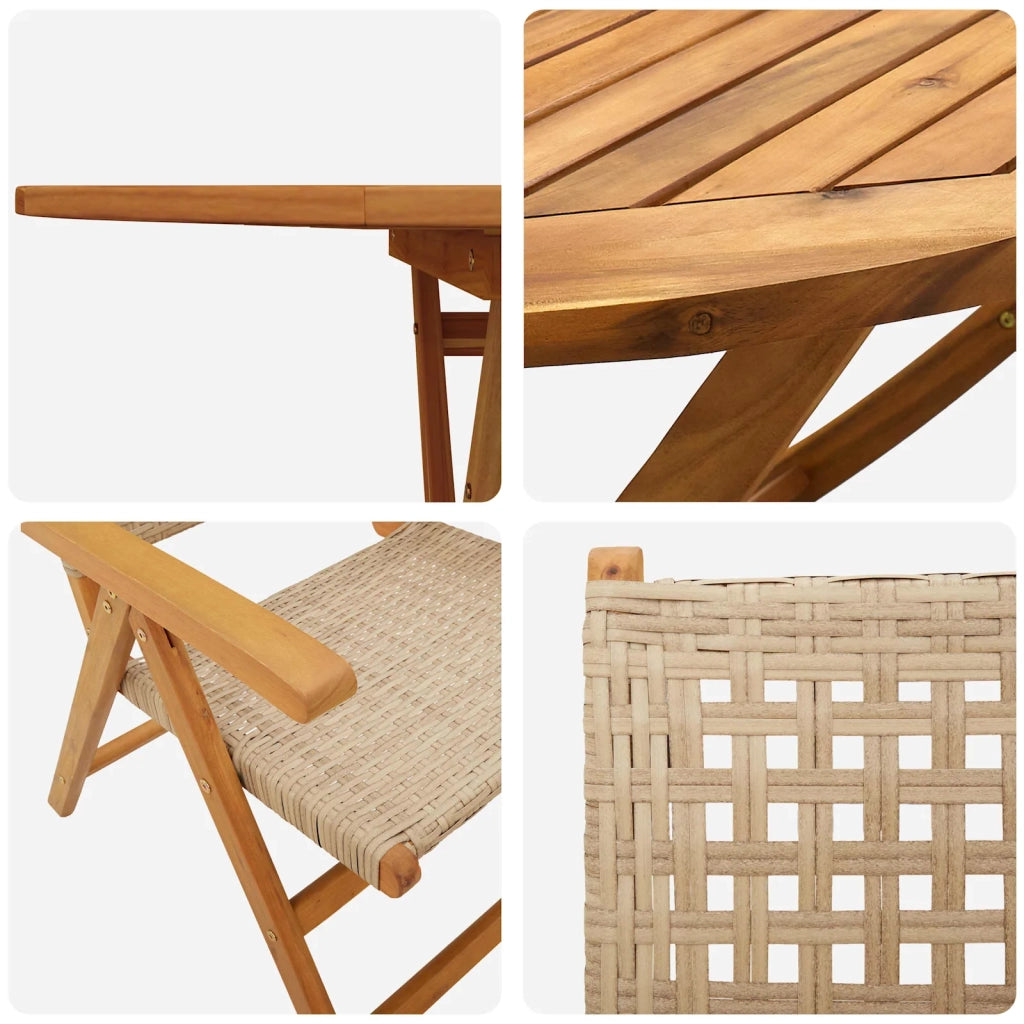 Set da Pranzo per Giardino 7 pcs Beige Legno di Acacia Massello