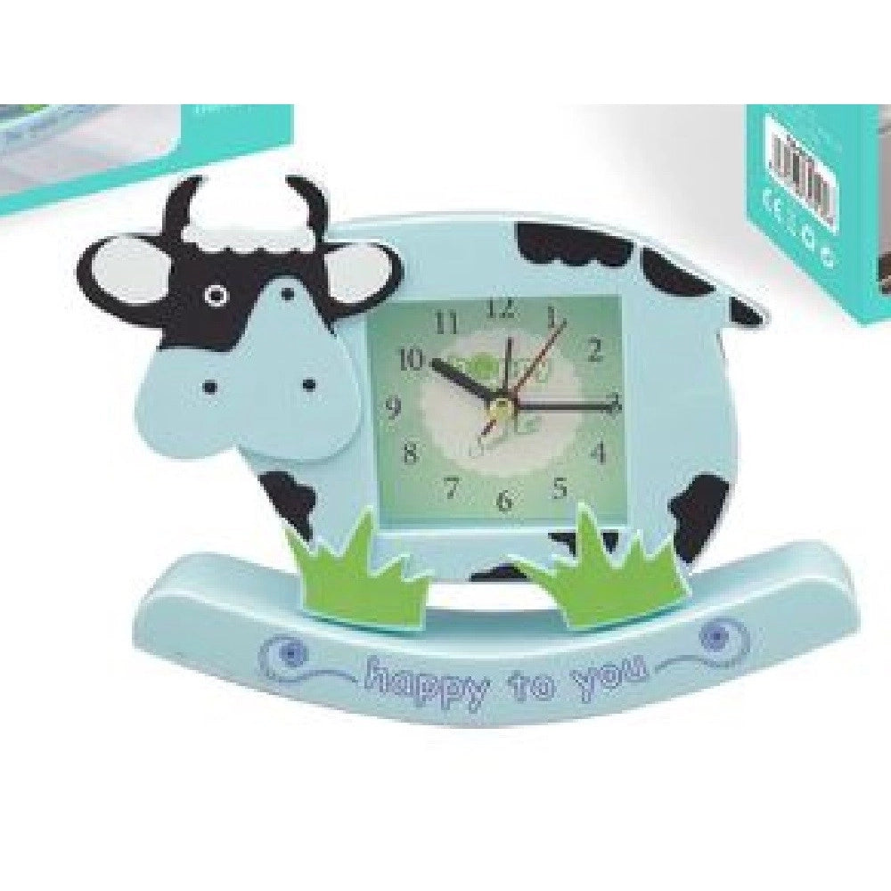 Trade Shop - Orologio Analogico Sveglia A Forma Di Mucca Da Tavolo Cameretta Bambini Tx-9125 -