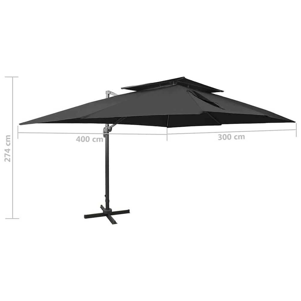 Cantilever Parasol With Double Canopy, Black, 400 X 300 Cm