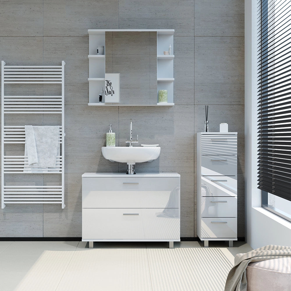 Vicco Set di mobili da bagno Bianco lucido 3 parti, con base 80 cm