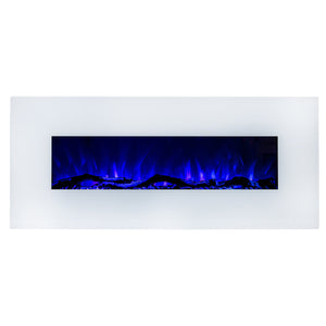 Camino Elettrico da Parete 55x128x14 cm Effetto Fiamma 1500W Madrid Led Bianco