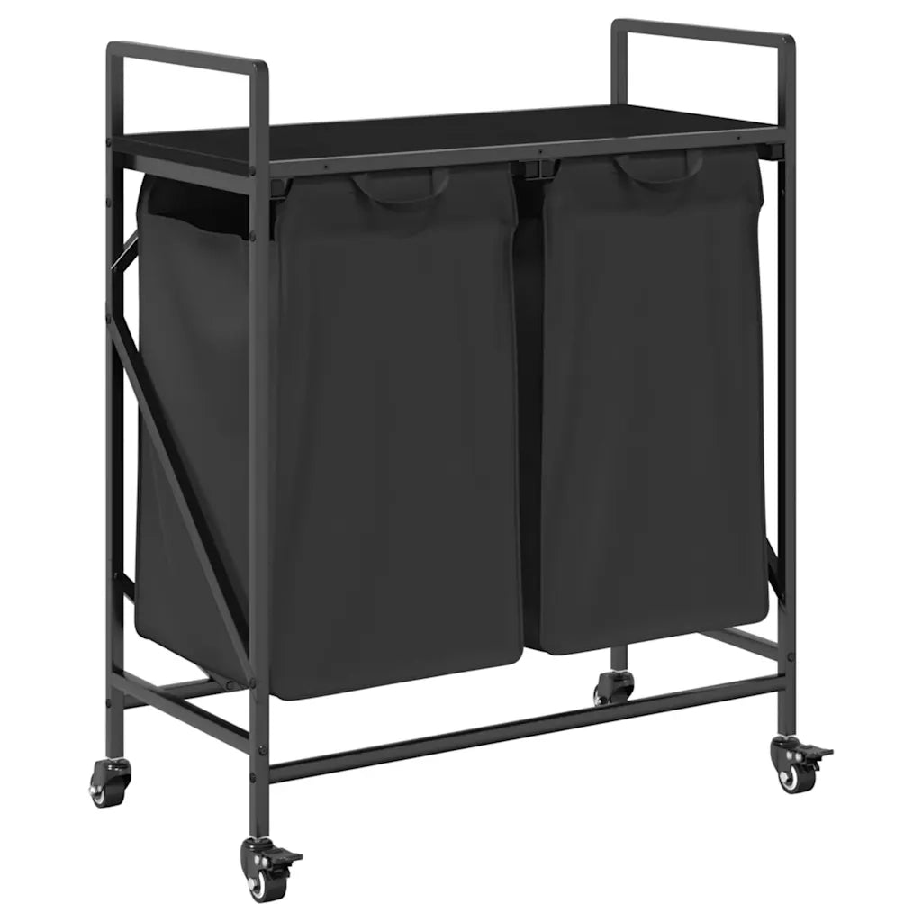Cesto Portabiancheria 2 Scomparti con Ruote Rovere Nero CFW5642048