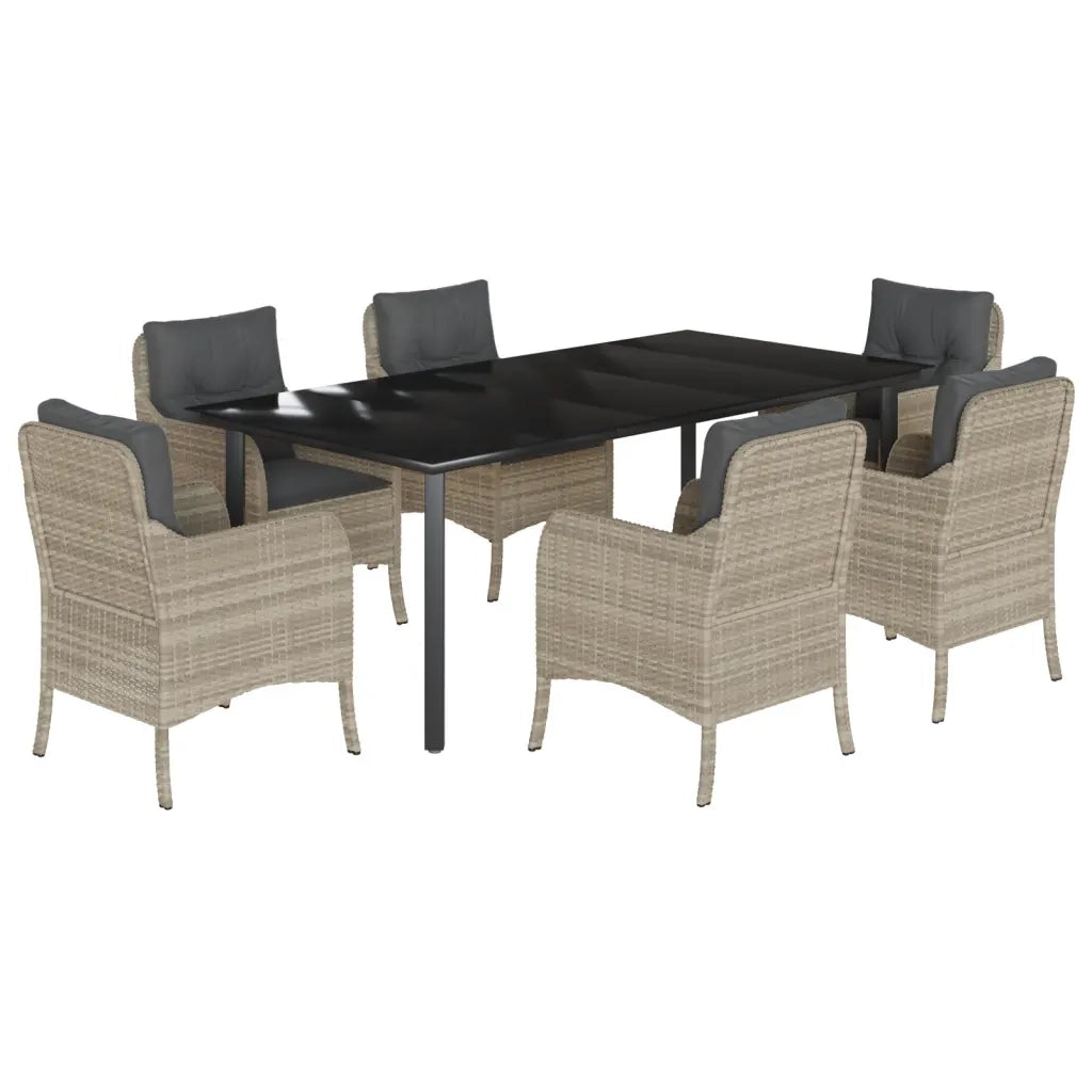 Set da Pranzo da Giardino 7 pz Cuscini Polyrattan Grigio Chiaro 3212002