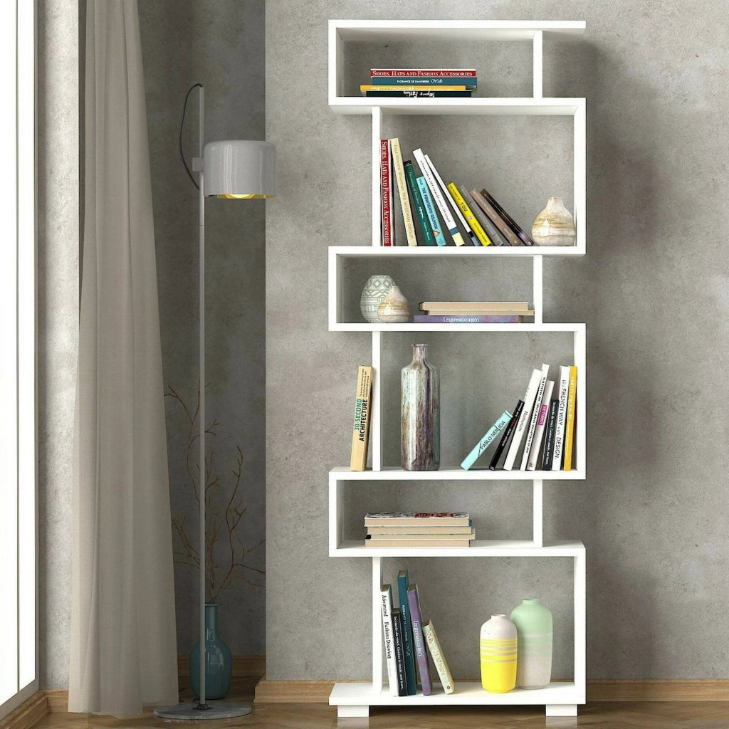 Libreria Doralice, Scaffale da ufficio, Mobile portalibri, Biblioteca, 60x20h165 cm, Bianco