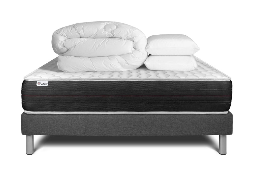 Pacchetto letto completo - Materasso 160x200cm + Box spring con doghe (kit) + 2 cuscini + Piumino - Vitalspring