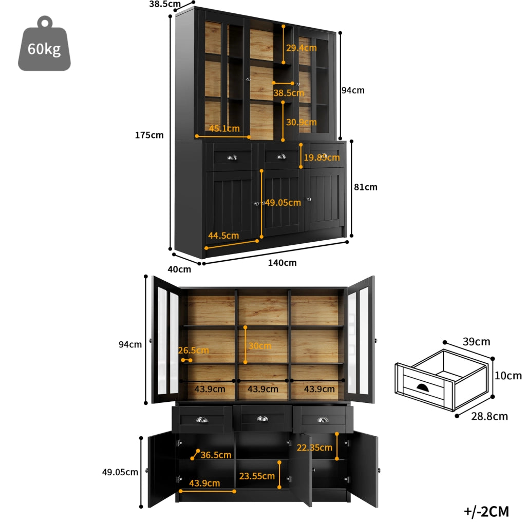 Credenza alta 140 x 38,5 x 175 cm in MDF e acrilico nero