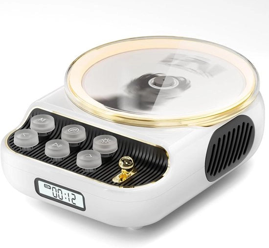 Lettori CD retro 6-in-1 – Bluetooth, radio FM, lampada notturna, LCD, 4000mAh, USB/AUX/Type-C, design vintage per la casa (Bianco)