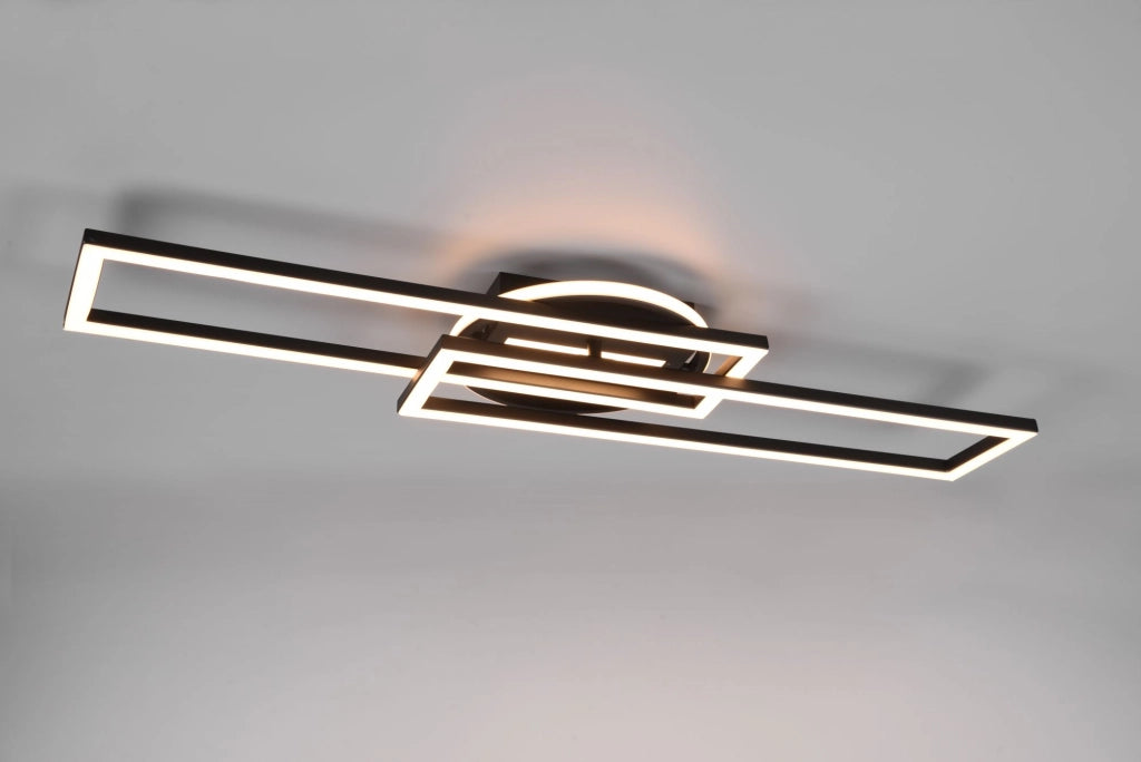 TWISTER PLAFONIERA LED 30W 4500lm, 2700 - 6000K RETTANGOLARE NERA ORIENTABILE CON BASE ILLUMINATA ROTONDA CON TELECOMANDO MULTIFUNZIONE L. 90CM DIMMERABILE