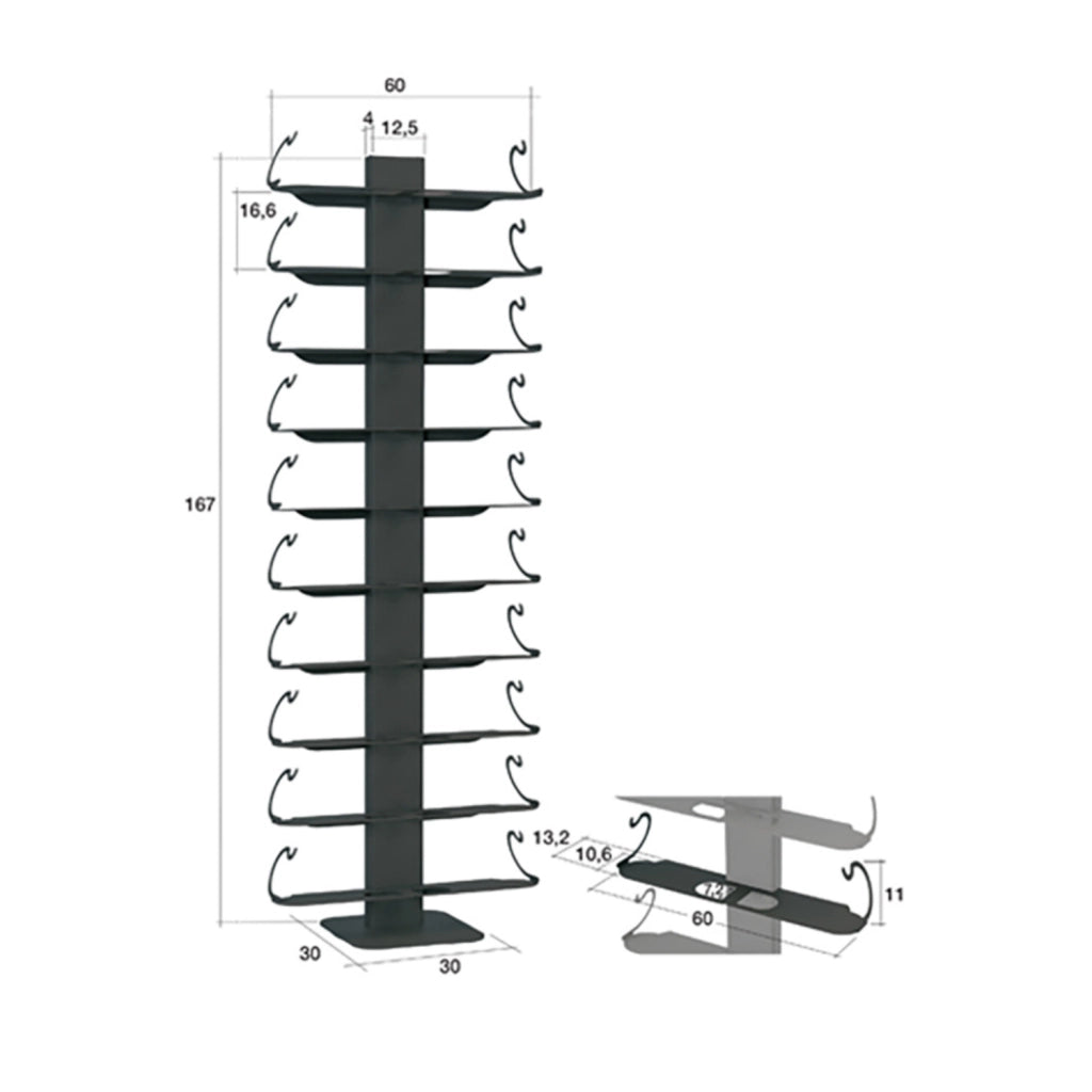 ALUBOX VIRGO Porta Vino Da Terra A Colonna Autoportante Illuminato 167X60X30 Cm Portabottiglie Vino Da Terra In Alluminio Con 10 Mensole Doppie In Lamiera Zincata Capacità 20 Bottiglie
