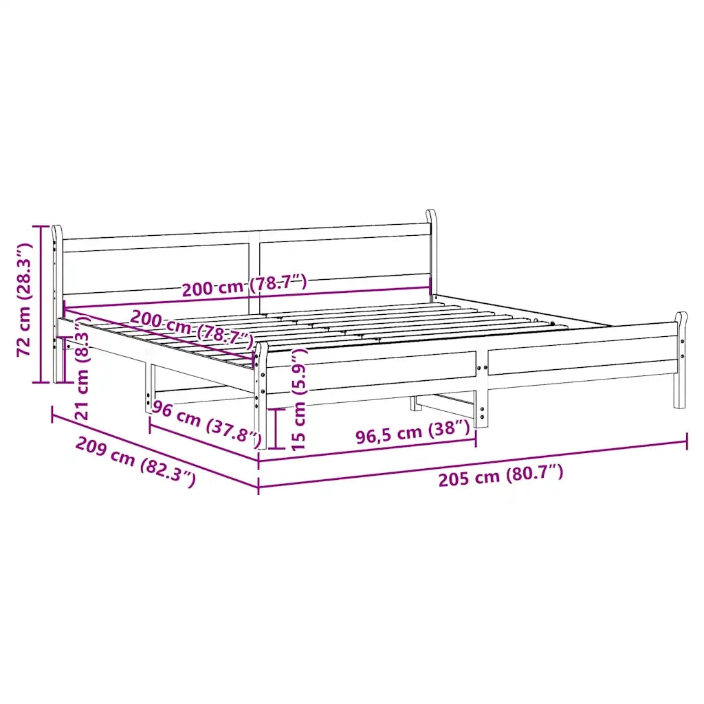 Letto senza Materasso Marrone Cera 200x200 cm in Legno di Pino
