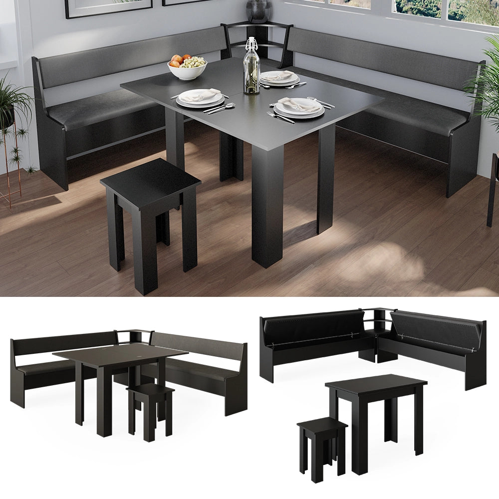 Vicco Gruppo panca ad angolo Nero 210 x 41.5 cm con tavolo