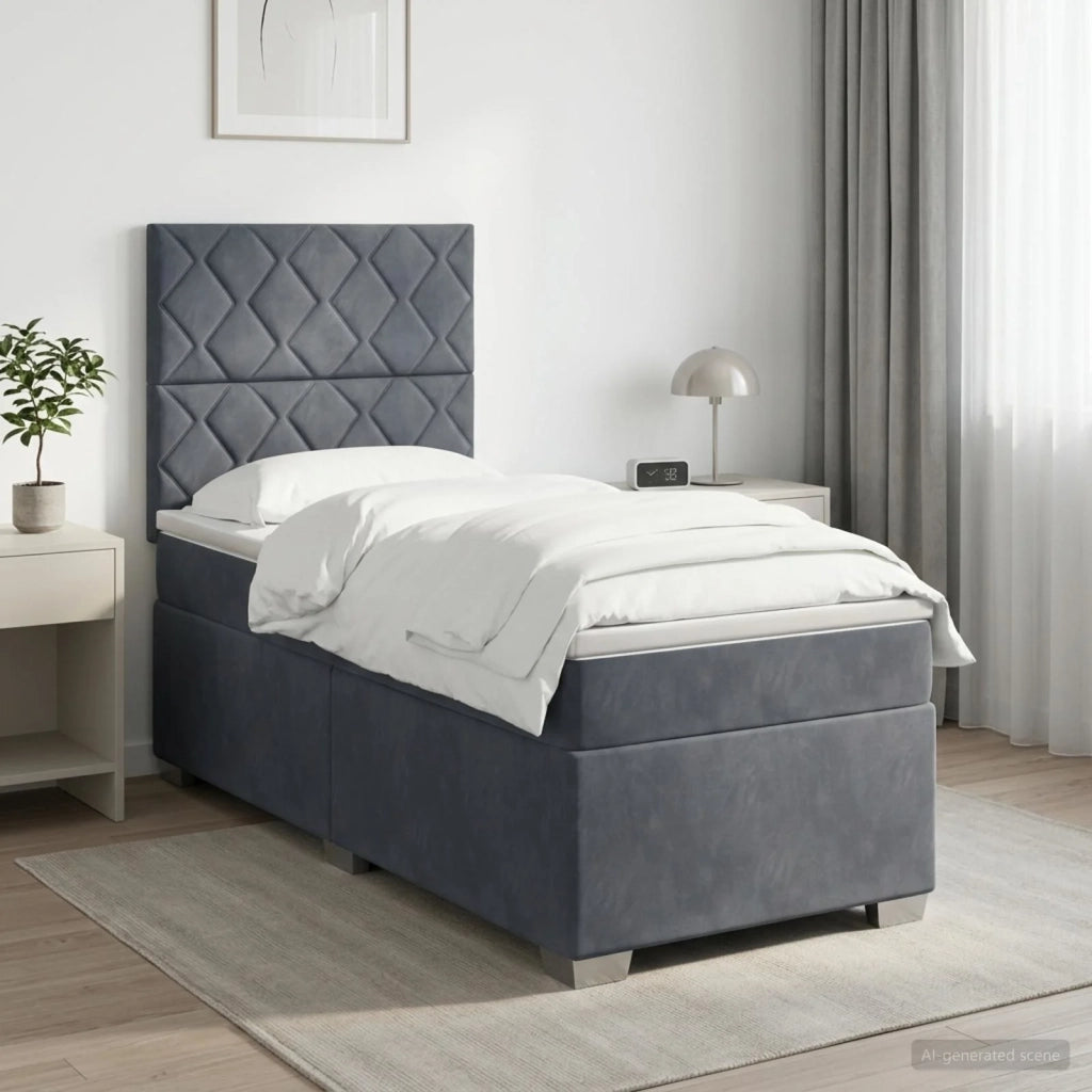 Letto box spring con materasso Grigio Scuro 100 x 200 cm 3453591