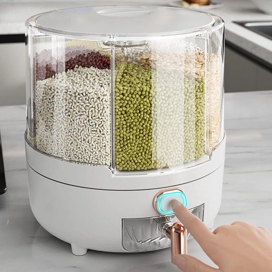 Dispensatore di cereali rotativo 360° - Scatola di stoccaggio in plastica PP trasparente per riso e fagioli - Grande formato - Universale e spazievitore - Ideale per l'organizzazione della cucina