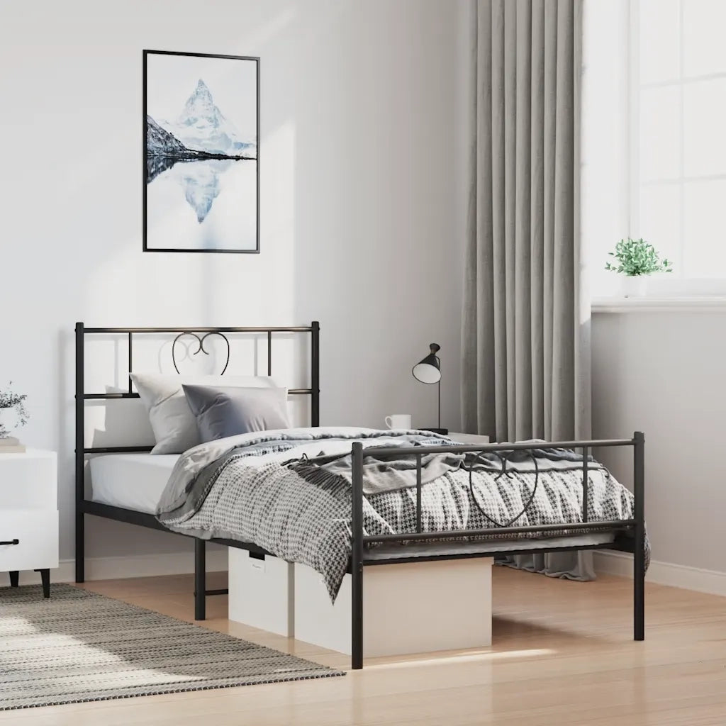 Giroletto con Testiera e Pediera-Struttura Letto Metallo Nero 100x190 cm 345043