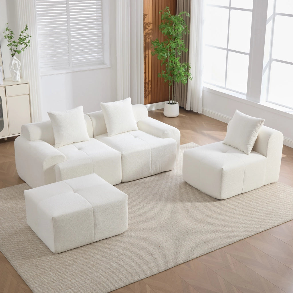 Divano angolare modulare 3 posti - con seduta in memory foam e rivestimento in tessuto - avorio