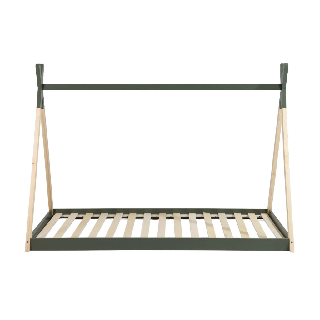 Letto tenda per bambini 190cm pino naturale, base inclusa, verde