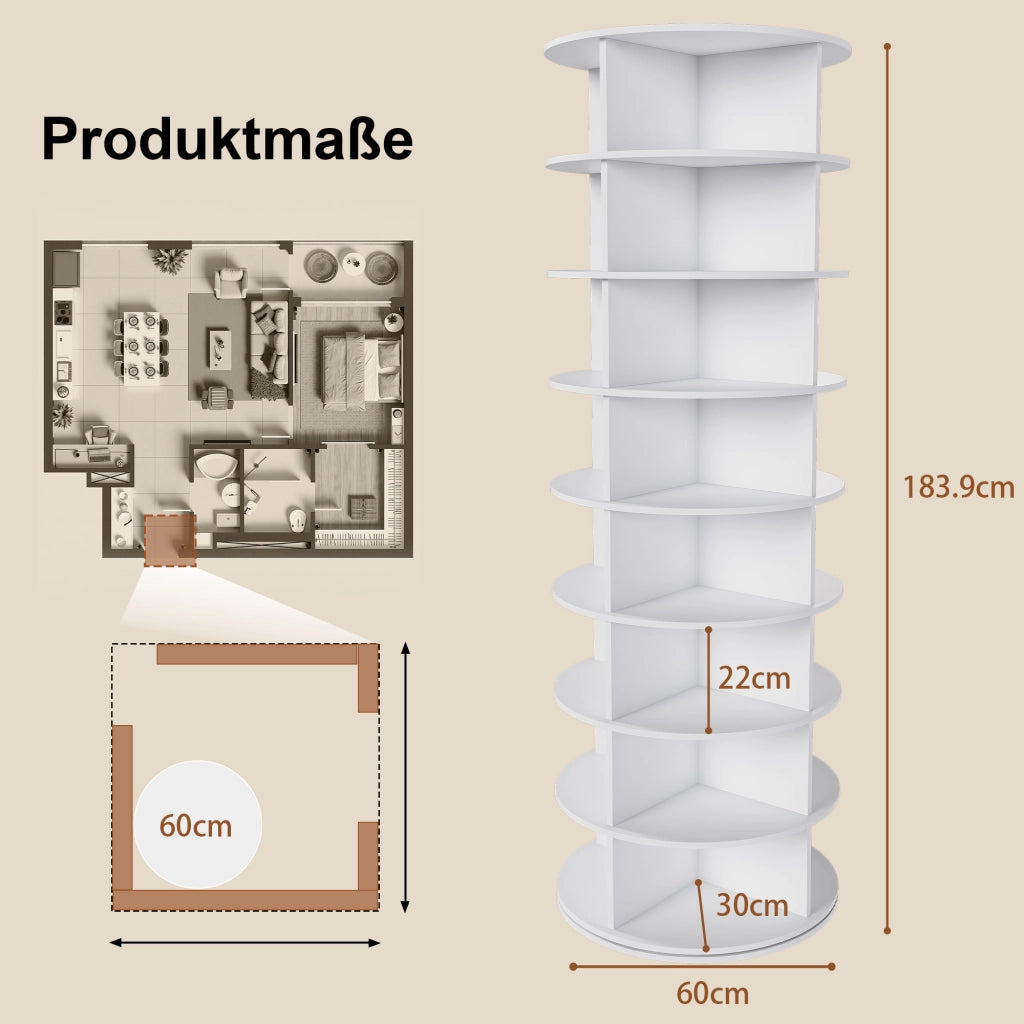 SCARPIERA GIREVOLE 8 LIVELLI 60x60x184 cm Bianco PVC