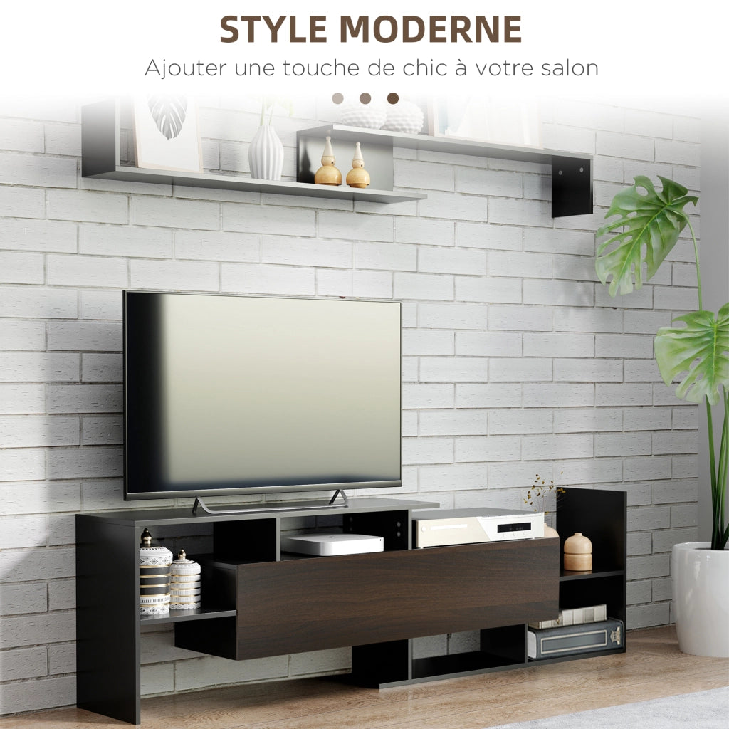 Mobile TV con credenza e scaffale a parete ¨C zephmum ¨C nero 153.6L cm