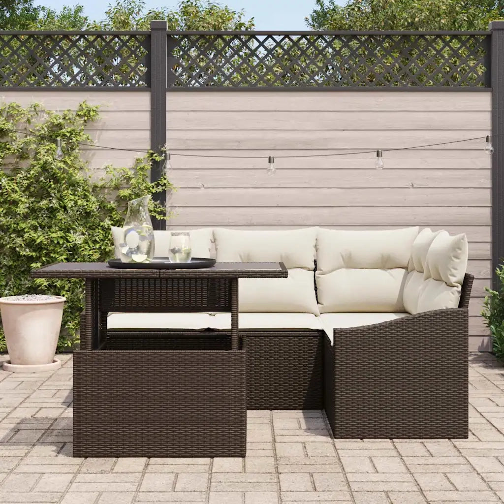 Set Divano da Giardino 5 pcs Marrone e Crema polyrattan
