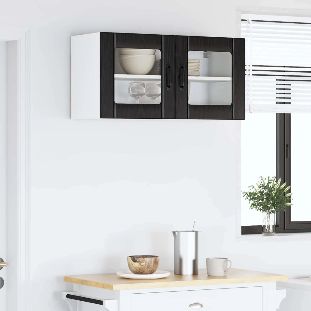 Pensile da cucina | Mobile in vetro da parete LUCCA Rovere Nero 80 x 31 x 40 cm