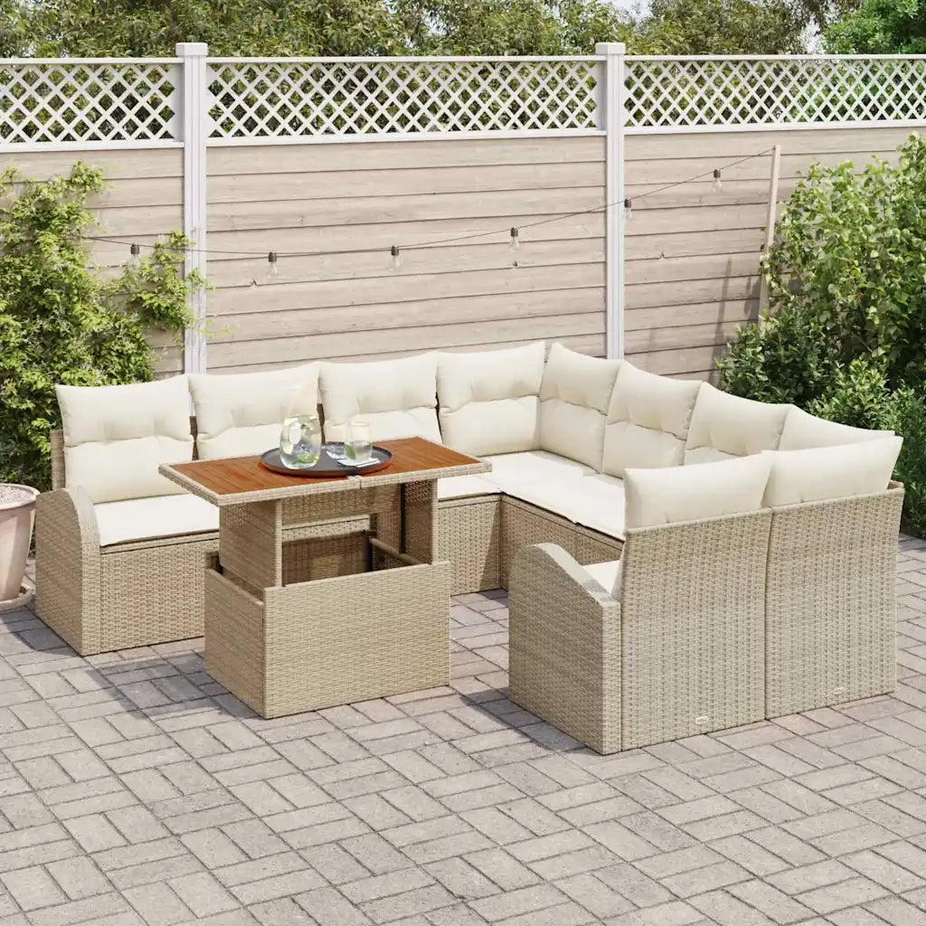 Set Divano da Giardino 9 pcs Beige Poly Rattan 3358304