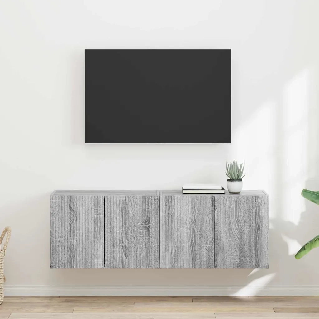Mobile TV da parete 2 pz-Set di 2 Mobile TV a Muro-Credenza TV Grigio Sonoma 59,5 x 31 x 40 cm