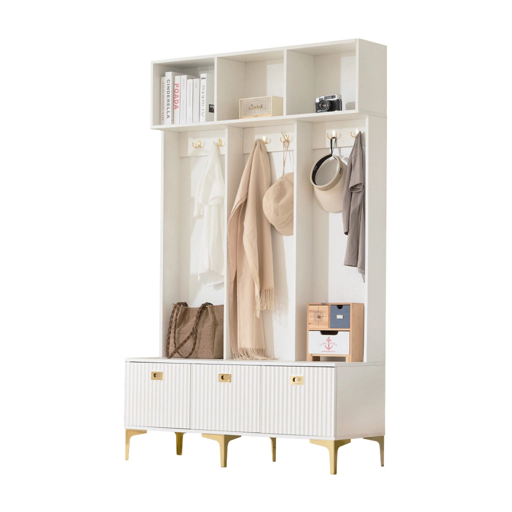 Mobile ingresso multifunzionale con panca, armadio guardaroba e scarpiera, bianco, 120 x 23,5 x 191,5 cm