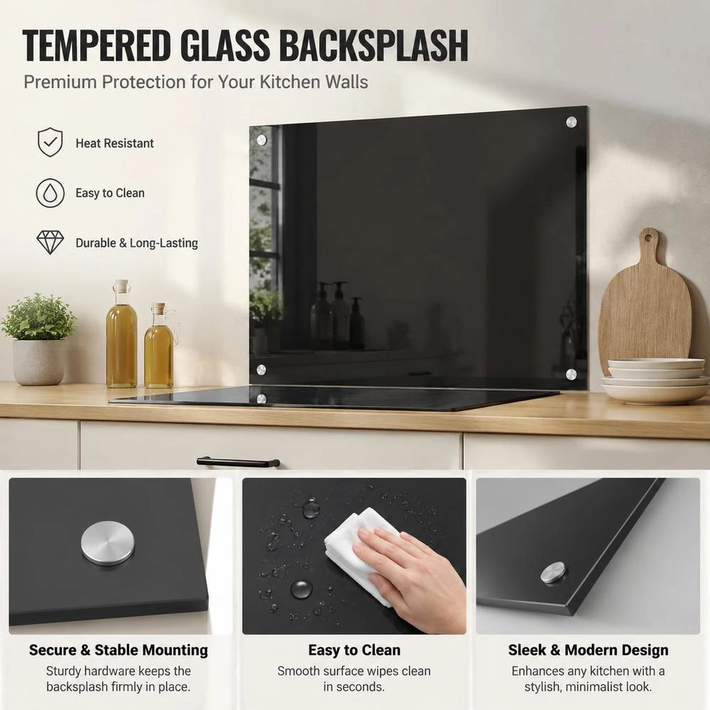 Kitchen Backsplash Black 80x60 Cm Tempered Glass