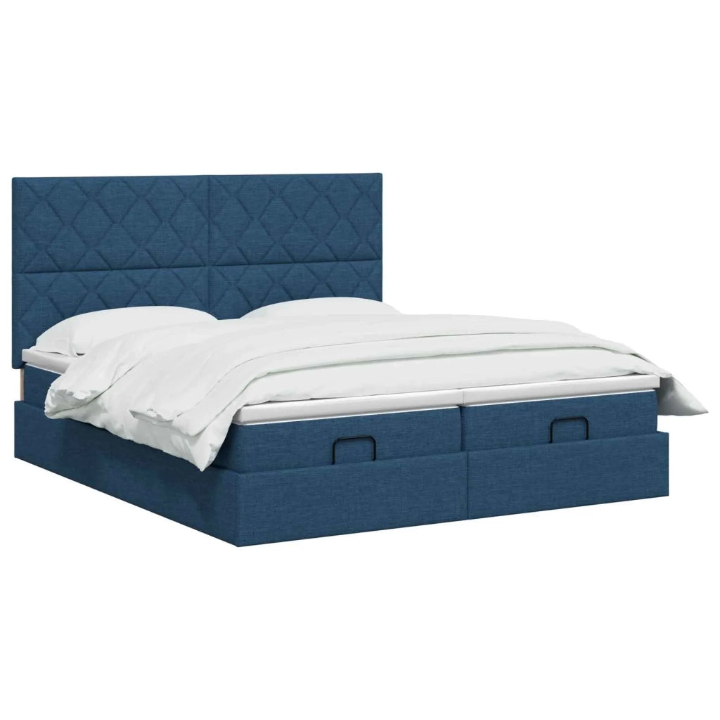 Letto ottomano con materasso con testiera 2 pz Blu Tessuto 3457882