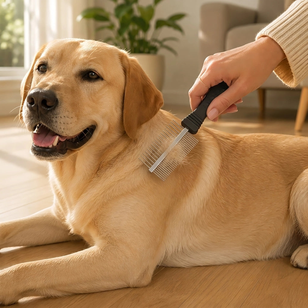 Set 3 Pettini Professionali per Cani e Gatti a Doppia Dentatura, Denti Larghi e Stretti in Acciaio Inox, Rimozione Pelo Morto e Nodi, Grooming e Toelettatura Animali