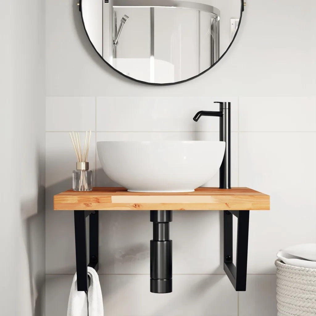 vidaXL Ripiano a Parete per Lavabo in Acciaio e Massello di Acacia