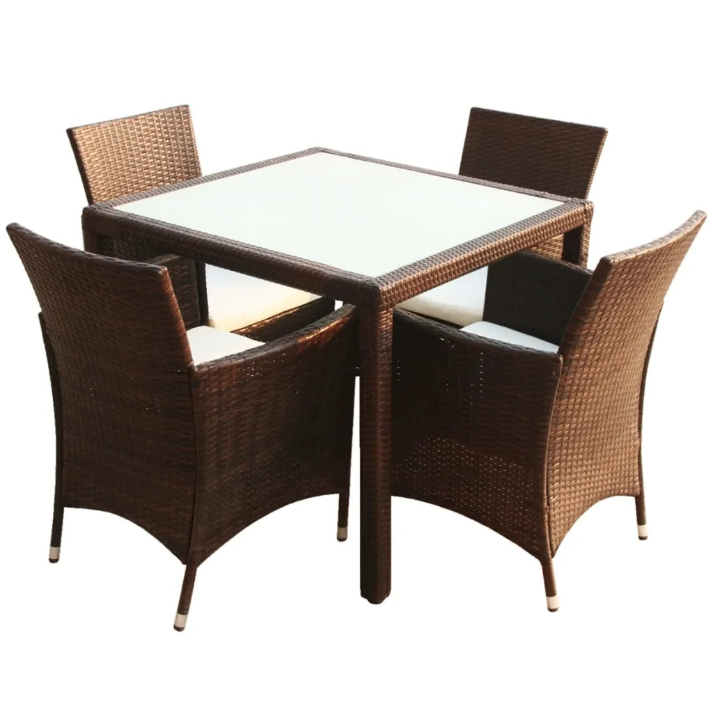 Set da Pranzo da Giardino 5 pz | Set Salotto da Giardino con Cuscini Polyrattan Marrone