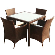 Set da Pranzo da Giardino 5 pz | Set Salotto da Giardino con Cuscini Polyrattan Marrone