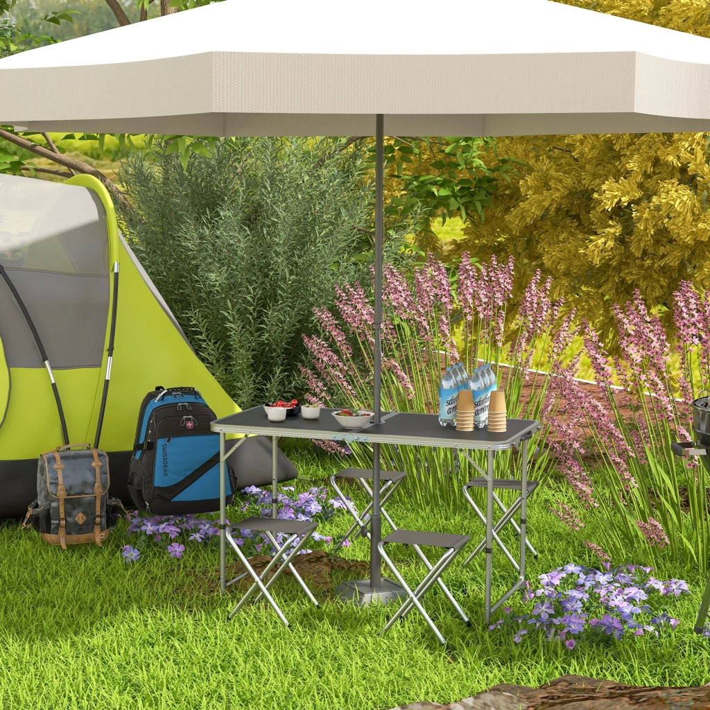 Tavolo da Camping Pieghevole con 4 Sedie ¨C zephmum ¨C Nero 120x60x55-70 cm