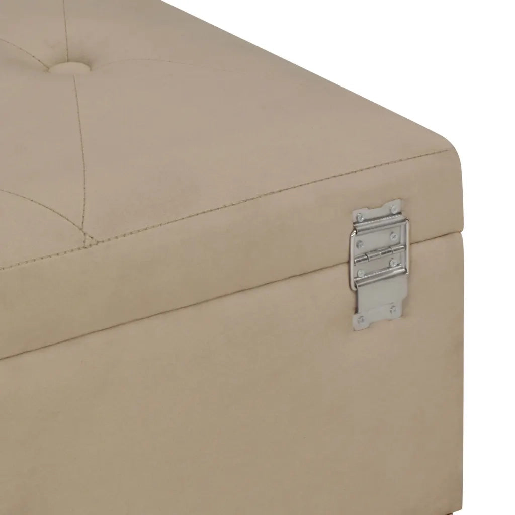 Panca con Vano Portaoggetti-Panca con Contenitore-Sgabello 105 cm Beige in Velluto