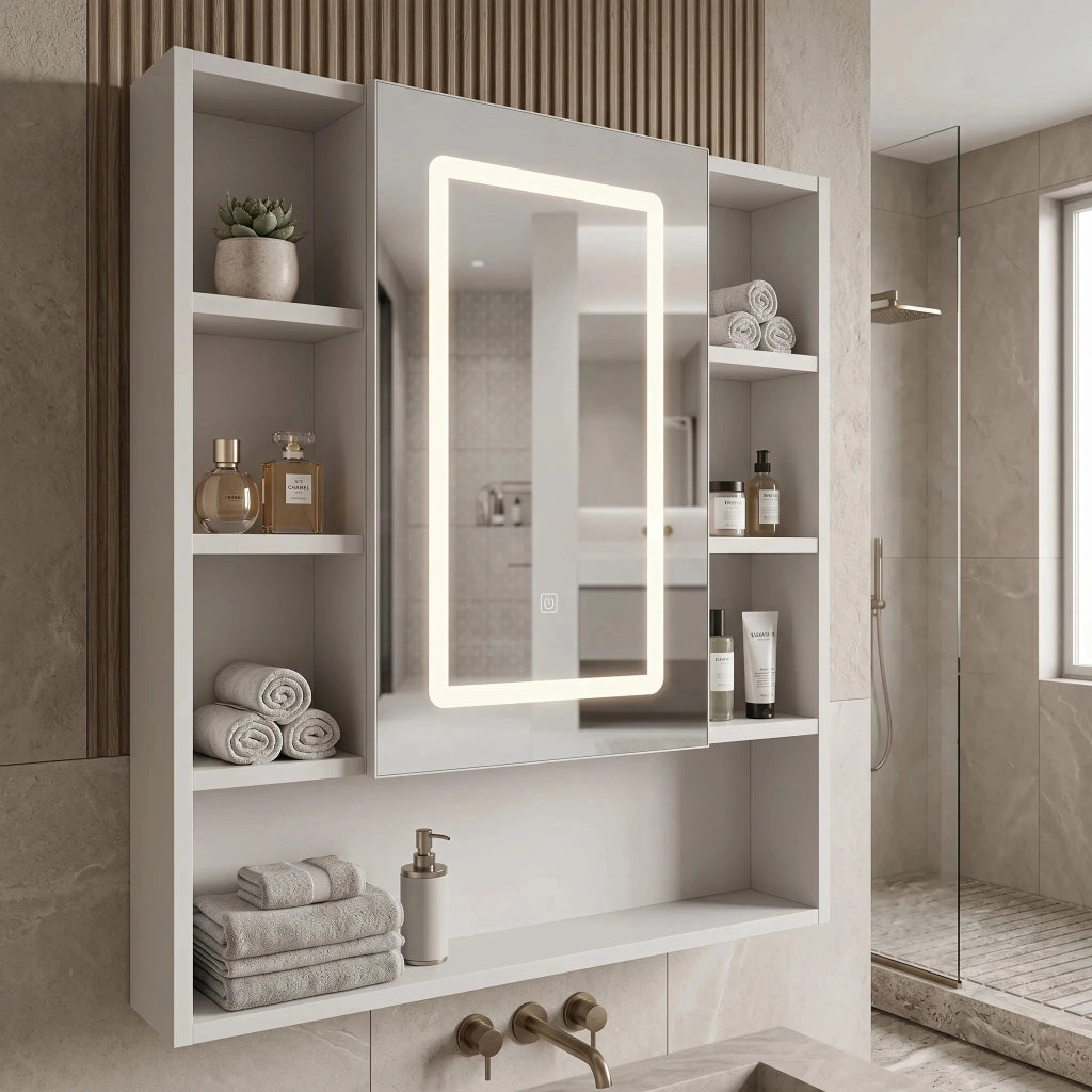 Armadietto Con Specchio Led Rea Luna 70x80cm