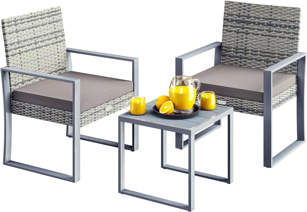 ® Mobili Giardino Polyrattan Robusto Tavolo WPC 160kg 2 Sedie Regolabili Cuscini Terrazza Balcone Lounge Set Tavolino con Poltroncine Esterno