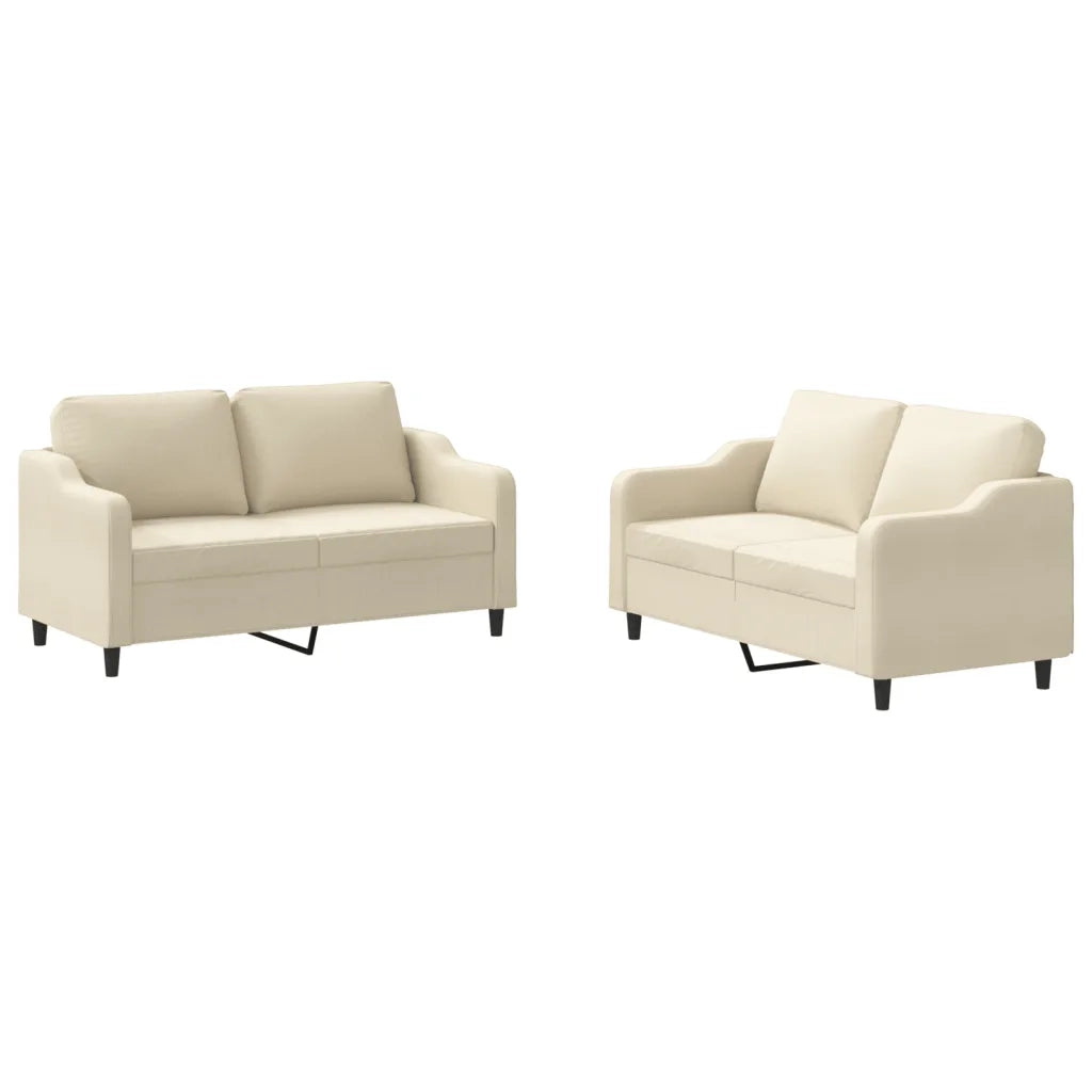 Set di Divani 2 pz con Cuscini Crema in Tessuto 3201804