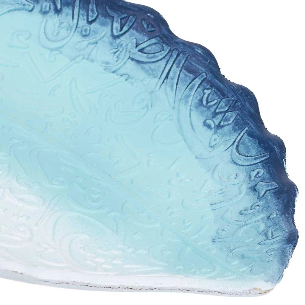 Vassoio decorativo in legno blu con foglia, 25x18x3h cm