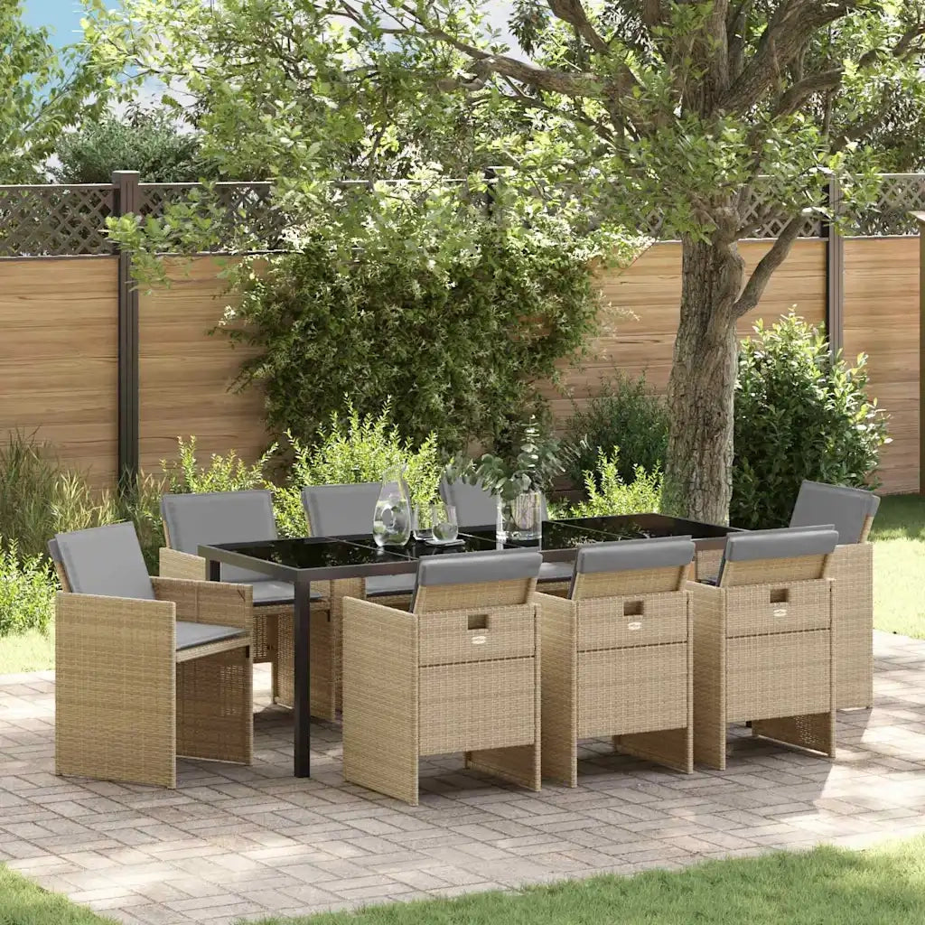 Set da Pranzo per Giardino con cuscino 9 pcs Beige polyrattan 3379967