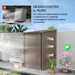 Casetta Box da Giardino Porta Attrezzi 100x103x160 cm in Acciaio Galvanizzato Marrone