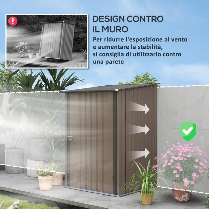 Casetta Box da Giardino Porta Attrezzi 100x103x160 cm in Acciaio Galvanizzato Marrone