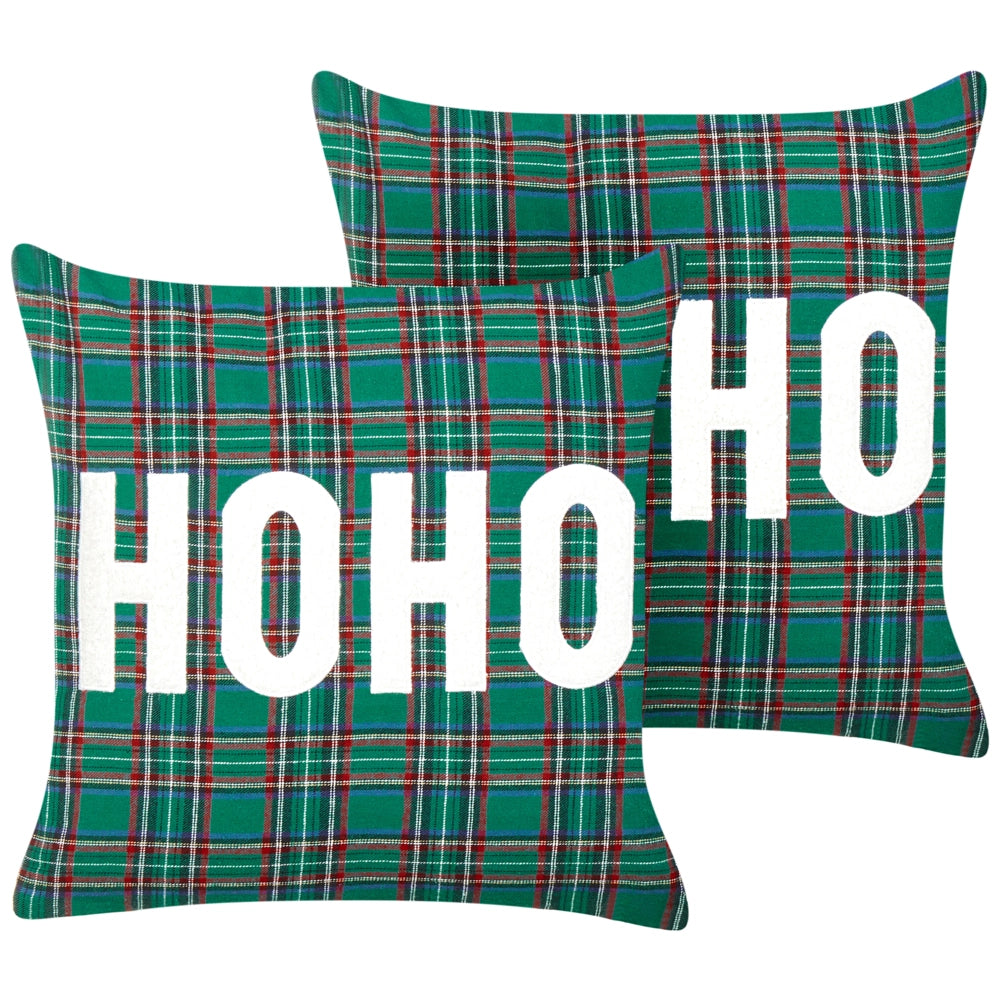 Set di 2 cuscini sparsi in tessuto poliestere verde con motivo natalizio Tartan 45 x 45 cm Accessorio per la decorazione