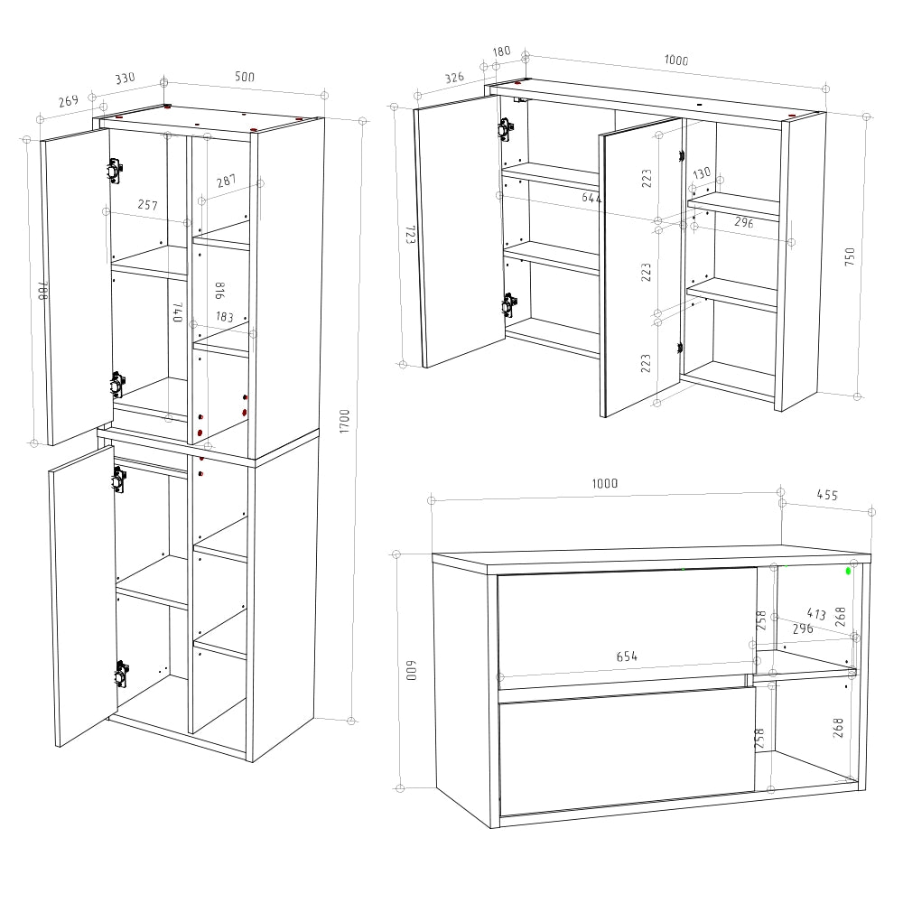 Vicco Set di mobili da bagno Antracite 3 parti