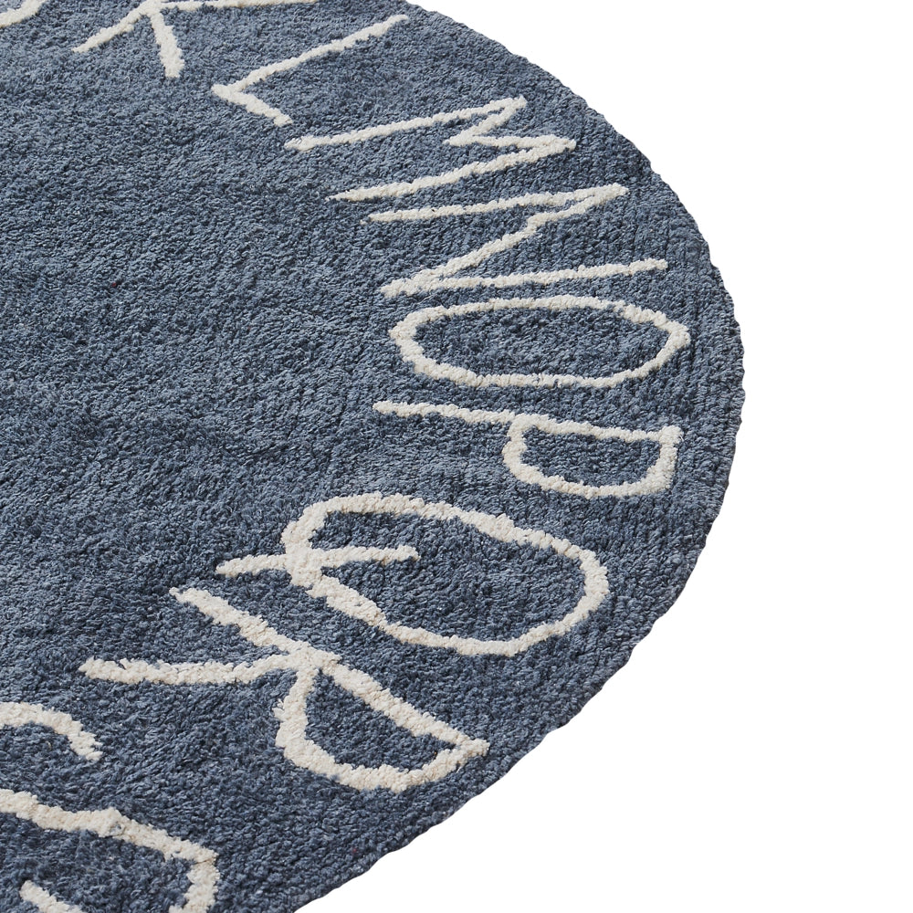 Tappeto Blu Cotone ø 120 cm Rotondo fatto a mano con alfabeto stile Boho Soggiorno Bambini Camera dei bambini