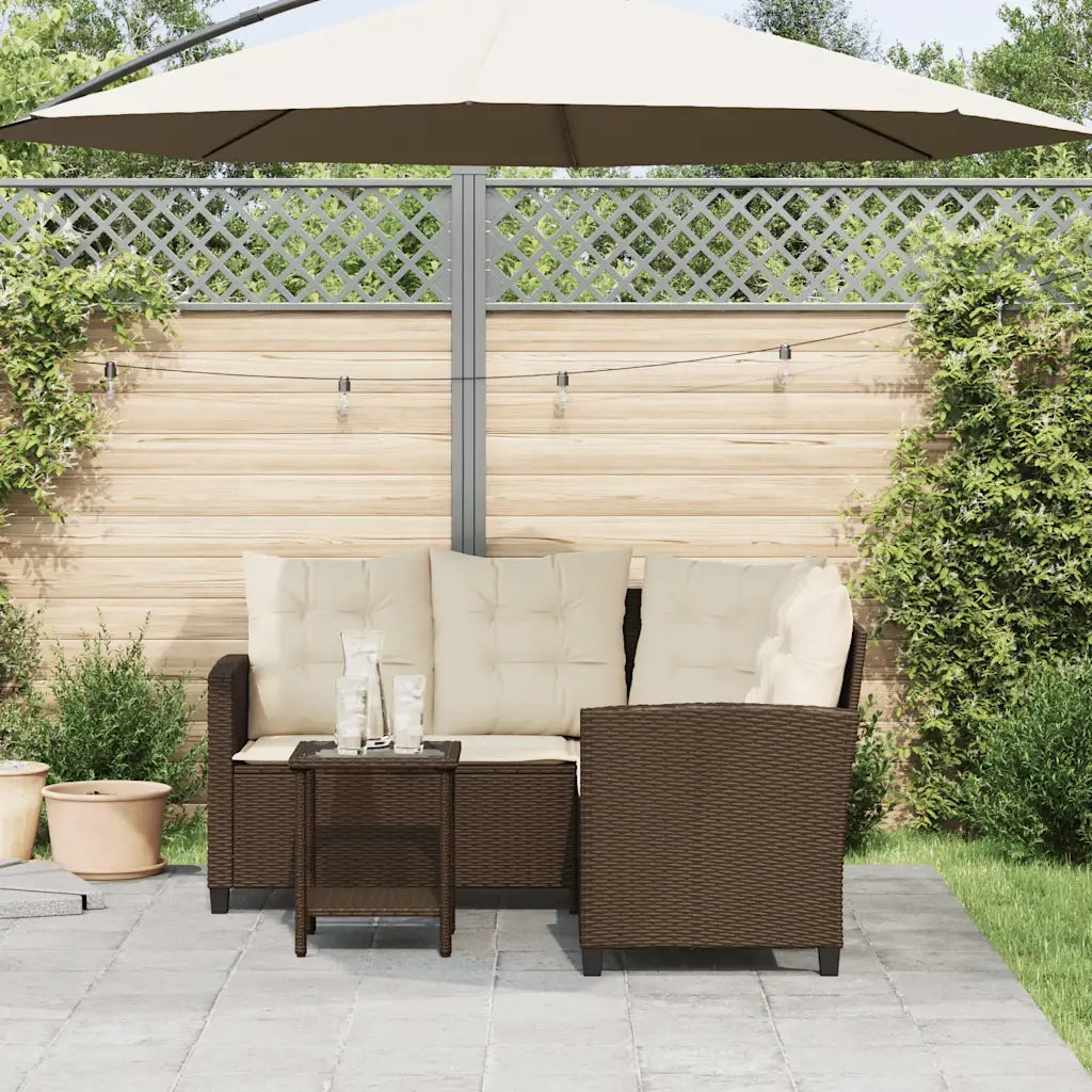 Divano da Giardino con Tavolo e Cuscini a L Marrone Polyrattan 4103873
